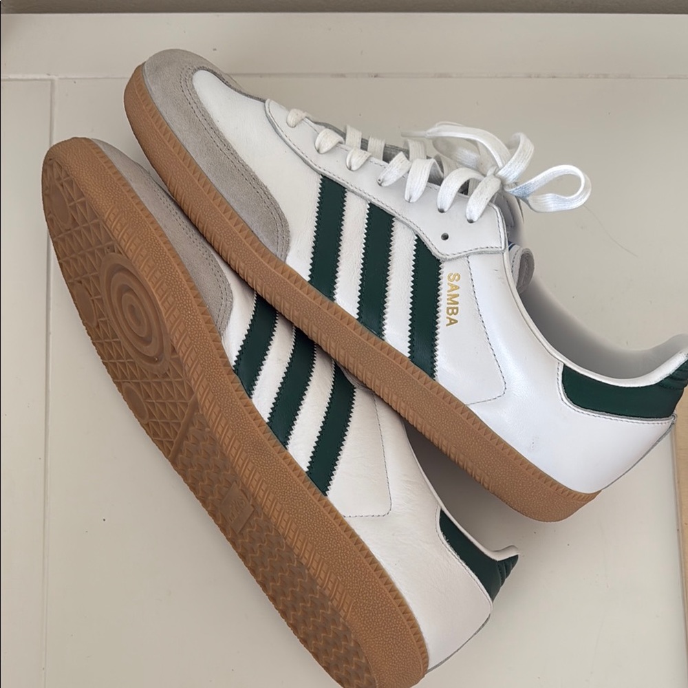 Adidas Men's White and Green Sneakers - Picture 2 of 2